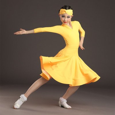 拉丁舞比賽服國標藝考考級規定女兒童舞蹈表演練功新款專業大擺裙Y9739