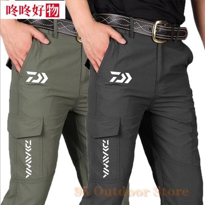 Daiwa 釣魚褲防水釣魚遠足多口袋耐用戶外狩獵男士褲子戰術長褲釣魚服~咚咚好物