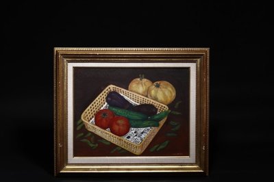 日本名家 住田来夫 洋蔥茄子黃瓜 手繪油畫-含框