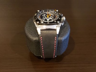精工錶特殊錶耳的牛皮錶帶巧將手工訂製錶帶Seiko Sportura Kinetic leather strap MIT