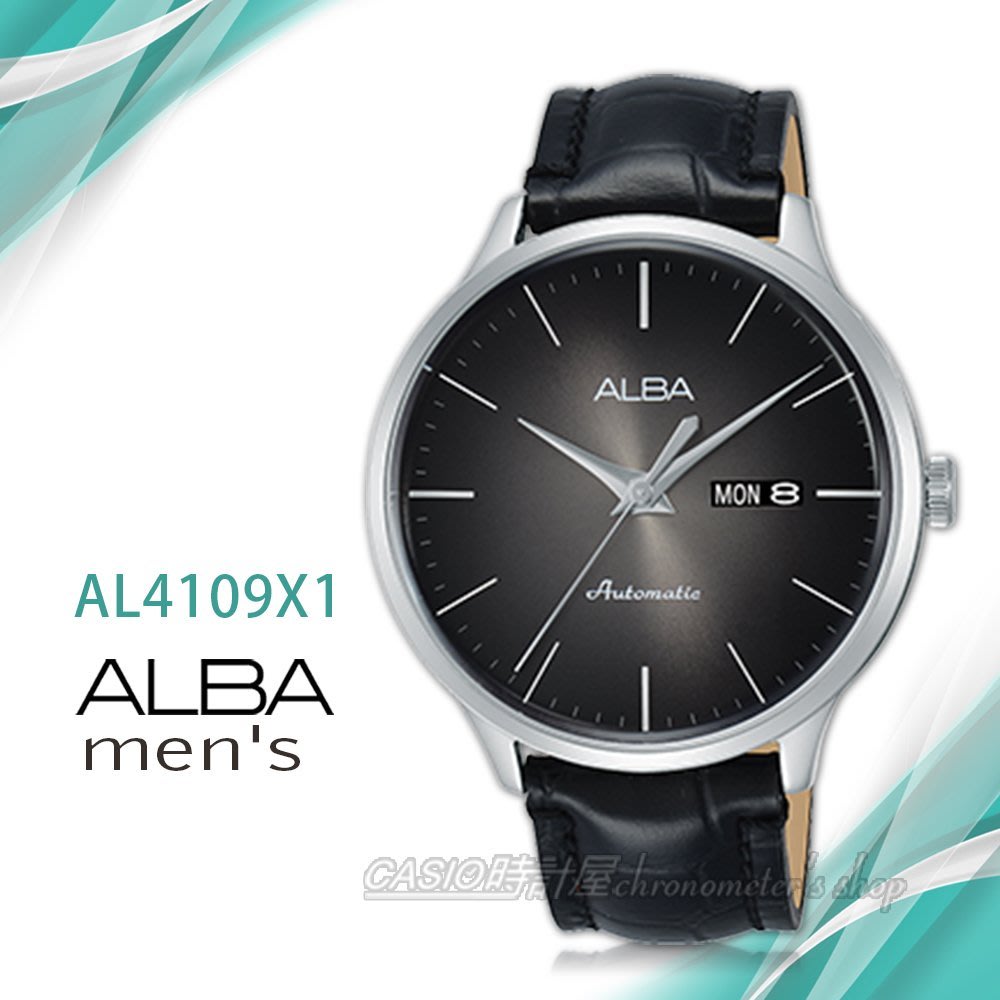 Casio時計屋alba 雅柏手錶al4109x1 機械男錶皮革錶帶漸層黑防水100米