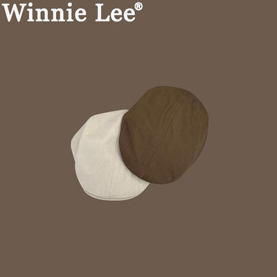 Winnie Lee日系簡約純色復古前進帽子女春夏休閑畫家帽貝雷帽男士