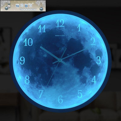 GeekCook亞馬遜熱賣爆款鐘表：星河一粟藍色月球LED夜光聲控掛鐘-琳瑯百貨