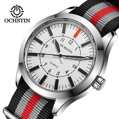 OCHSTIN/奧古斯登 品牌正品時尚休閒男錶 日本進口機芯石英表 新款一條過加厚帆布錶帶 英倫風 防水日曆顯示 爆款