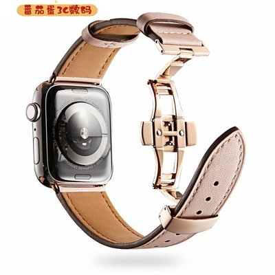【番茄蛋3C數碼】適用於Apple Watch蘋果真皮手錶帶 Iwatch Hermes 6 時尚蝴蝶扣表帶替換錶帶42/44mm