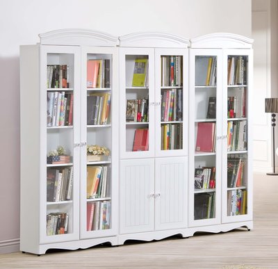 ☆[新荷傢俱] Y 561 法式白色2.7尺書櫃(兩門/四門)  新古典玻璃書櫃 歐式展示櫃 置物櫃
