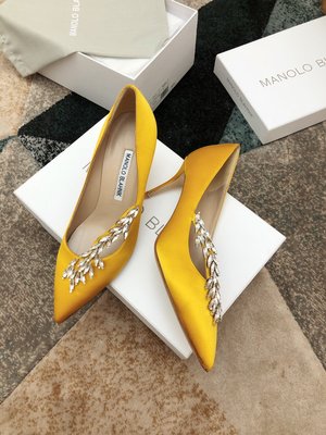 代購Manolo Blahnik/MB麥穗水晶鉆高跟鞋真絲綢淺口尖頭細跟女鞋