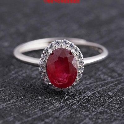 天然紅寶石戒指 925純銀鑲嵌紅寶石開口戒指女時尚