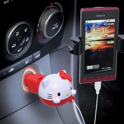 【翔浜車業】SEIWA KT400 HELLO KITTY 貓頭 車用LED micro USB 捲軸電源插座 手機車充