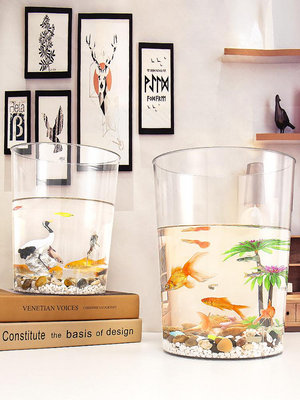 圓柱形魚缸 小型創意塑料金魚缸 家用透明烏龜缸養花專用花瓶擺件~水族用品