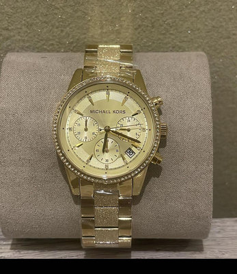 MICHAEL KORS Ritz 晶鑽圈 金色錶盤 金色不鏽鋼錶帶 石英 三眼計時 女士手錶 MK6597