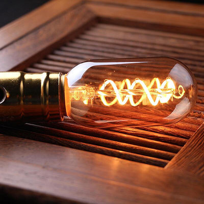 LED愛迪生燈泡復古e27大螺口T45管泡軟燈絲暖黃調光110V創意光源