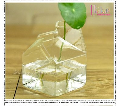 ☆[Hankaro]☆ 簡約透明牛奶盒造型玻璃花器~(合併批發另洽)