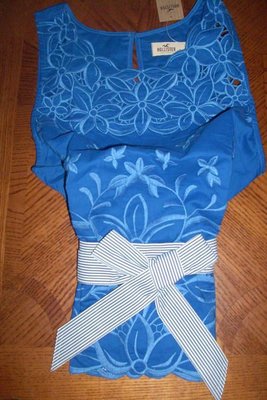 美國Hollister女裝Breakwall S號可人亮藍超CUTE蝴蝶結腰身無袖背心襯衫含運在台現貨