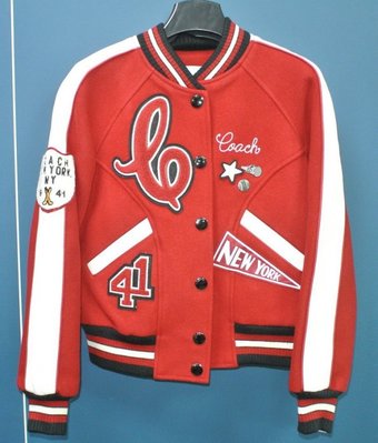 全新真品 Coach 皮飾紅色短版 棒球外套 好看帥氣 XXS號 嬌小適宜