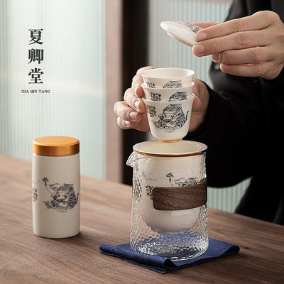 茶藝師 福貓旅行茶具套裝快客杯一壺三杯便攜包日式小套茶具茶杯套裝訂製