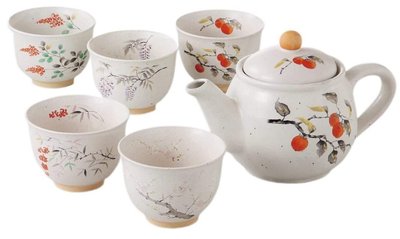 13311A 日本製造 好品質 和風花草手把壺茶具一壺五杯組 日式陶瓷壺茶壺茶碗泡茶壺套裝陶器陶壺茶杯擺件禮品