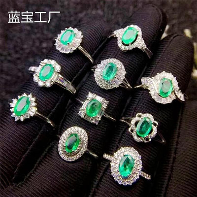 戒指貴重寶石祖母綠寶石925純銀鍍18K白金鑲嵌戒指女時尚