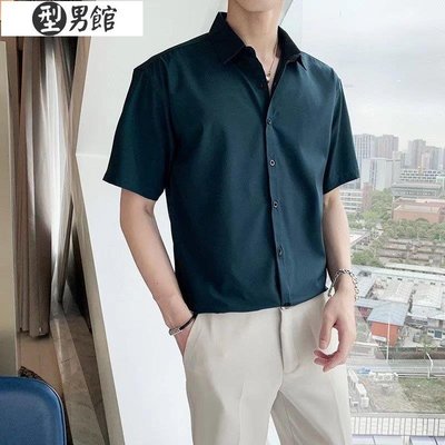 短袖襯衫男 M-3XL四色可選 薄款襯衫 夏季韓版潮流襯衫 高級感 內搭寬鬆上衣 白色男士襯衫 男裝~型男館