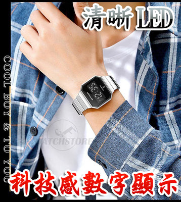 C&F 【SANDA】觸控式科技風超亮LED顯示運動防水電子鋼帶腕錶 男表女錶中性錶