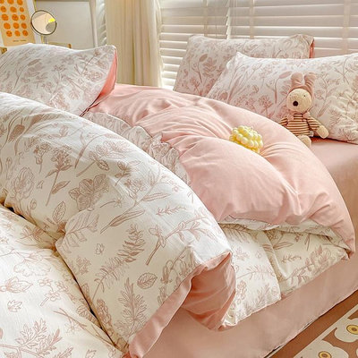 花卉風格水洗雙紗床包組 單人 雙人 加大床包四件組 床組 被單 床罩 ikea尺寸 床品