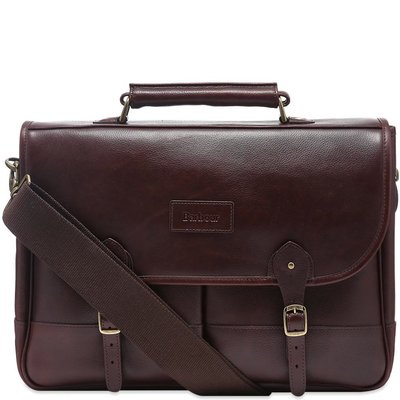 【英國Barbour】深棕色Leather Briefcase真皮公事包 皮革公事包 肩背包側背包 書包手提包 格紋內裡