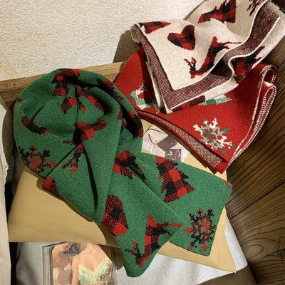 圣誕節主題圍巾女秋冬季保暖學生可愛小鹿情侶禮物麋鹿圍脖ins潮~特價