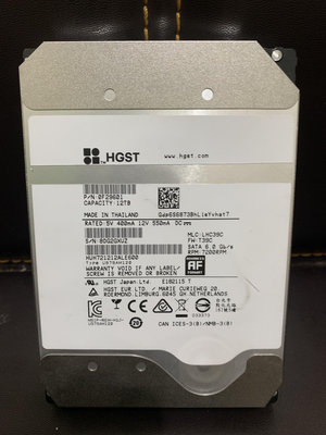 HGST 企業級 硬碟 12TB 12T HUH721212ALE600 氦氣硬碟