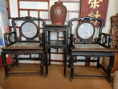 §【beauty //古董/文物 】§ 民初 日治時代的 檜木太師椅 兩椅一几 原漆原味 古位十足