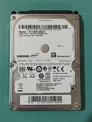1TB筆電硬碟 三星SAMSUNG ST1000LM024 HN-M101MBB/JP3 (廣穎行動硬碟拆下)
