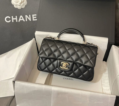 Chanel 全新 現貨 mini coco 20cm 手把 限量款 黑色 羊皮 淡金鏈 AS2431 北市可面交 刷卡分期