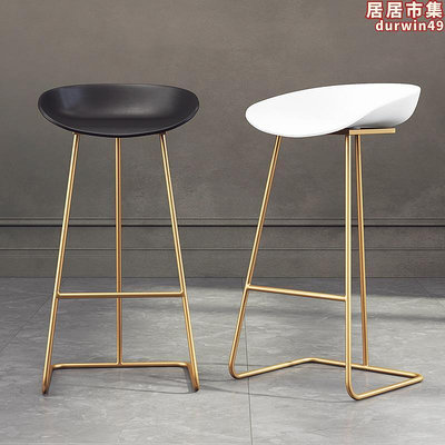 新款北歐鐵藝創意簡約酒吧檯椅咖啡廳金色吧凳子前臺高腳吧椅