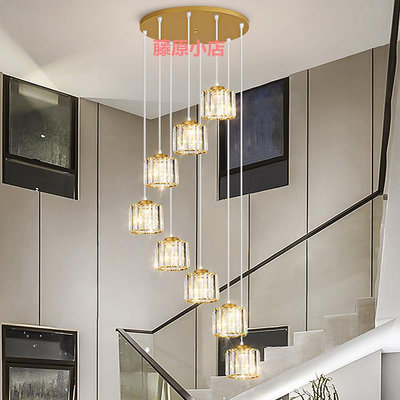 樓梯長吊燈現代簡約復式樓梯間水晶美式輕奢別墅高層旋轉Loft燈具