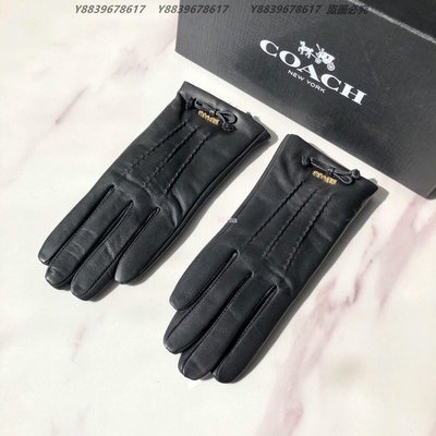 美國代購COACH 寇馳 豐富層次感 字母蝴蝶結款 黑色時尚保暖羊毛手套