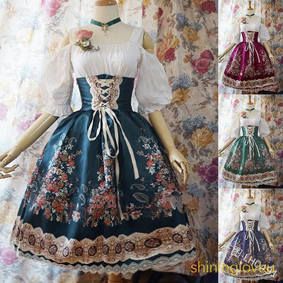 大尺碼歐美宮廷中世紀禮服復古洋裝lolita少女公主裙 宴會禮服 化裝舞會歌劇演出服角色扮演服