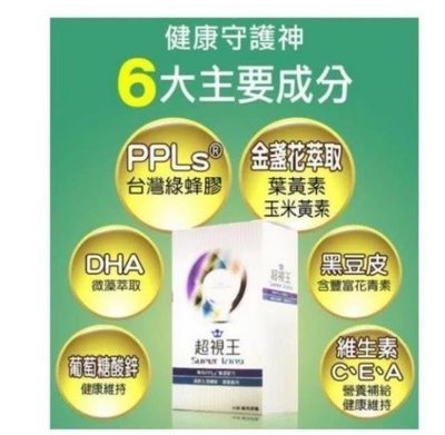 熱銷# 超視王 60入 PPLS 臺灣綠蜂膠提煉+葉黃素 防偽標籤 特惠HK