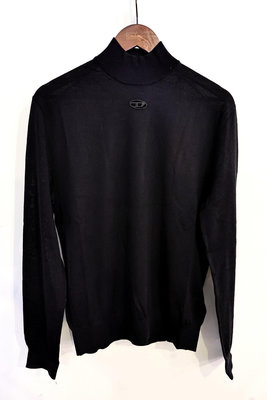 DIESEL 24SS K-GIL KNITWEAR 黑色 羊毛 小高領 簍空 Logo 長袖 薄款毛衣