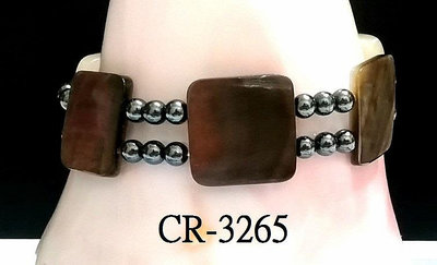CR-3265 黑珍珠貝6個正方型(18MM)+黑膽石圓珠4MM手鍊7”