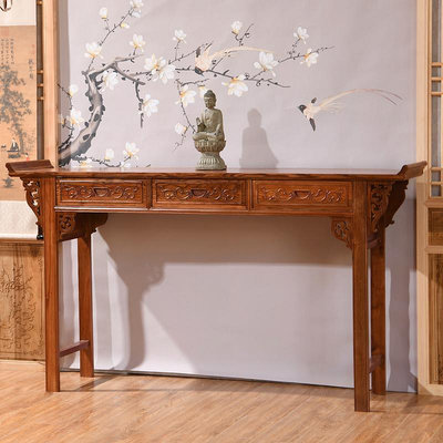 條案實木新中式洋花條案供桌中式紅木條案條幾供桌中式供桌老榆木