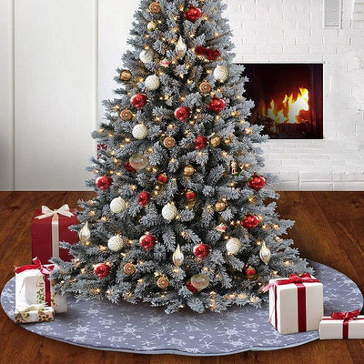 【現貨精選】聖誕節裝飾禮品 120cm灰底白雪花樹裙 聖誕樹裝扮道具聖誕樹圍裙