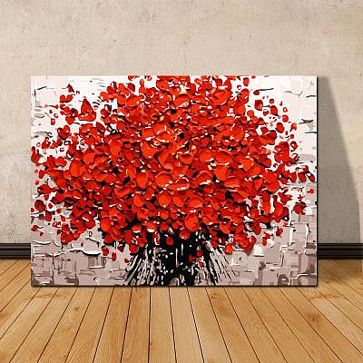 diy數字油畫客廳風景花卉大幅手繪裝飾畫紅紅火火~芙蓉百貨