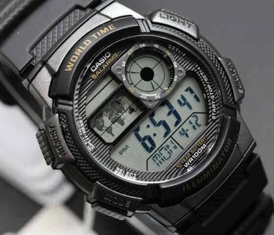 南◇現 CASIO手錶 軍用錶 10年電力 黑色 銀色 金色 世界地圖 電子錶 卡西歐 防水 AE-1000W 軍錶