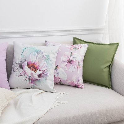 抱枕現代ins小清新粉色PU皮革印花抱枕套家居沙發靠枕設計師靠墊
