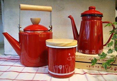 琺瑯罐--法國鄉村風紅色琺瑯密封罐/置物罐/收納罐--秘密花園