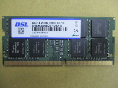 全新 DSL 32GB DDR4-3200 260pin 筆電專用記憶體 "超值含稅價"