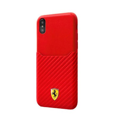 Ferrari iPhone X 碳纖紋路名片卡背蓋(紅色) 原廠公司貨