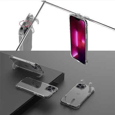 全新瑕疵福利品 隱形支架手機殼 透明防摔手機殼 掛鉤支架殼 適用於iPhone 12 pro max 12 13 pro-極巧