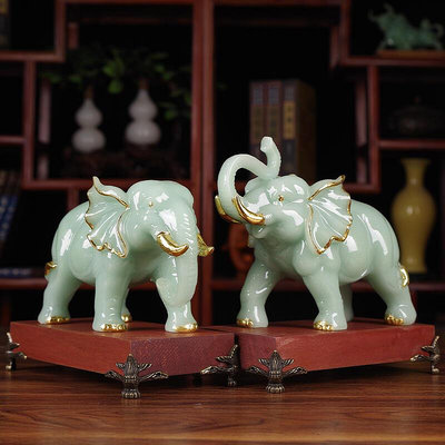 現貨 玉石大象擺件一對創意家居客廳電視玄關裝飾品新房喬遷入禮品