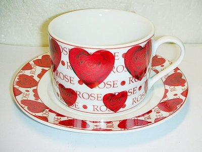 L.全新FISCHER紅色玫瑰造型咖啡杯盤組!!--相當有質感值得擁有!/長3/-P