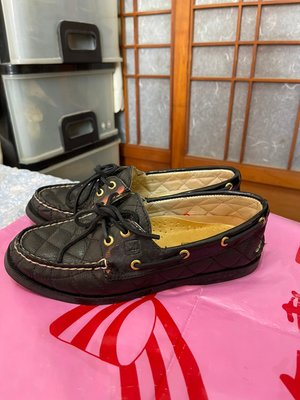 「 二手鞋 」 SPERRY 女版皮革帆船鞋 7號（黑）鐵2-2